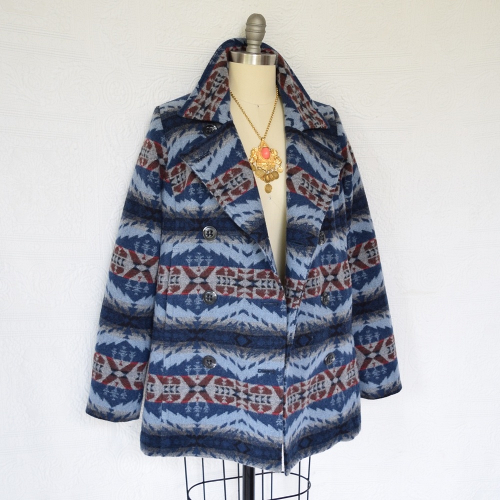 Pendleton Aztec southwest blanket pea coat jacket - Picture 5 of 8